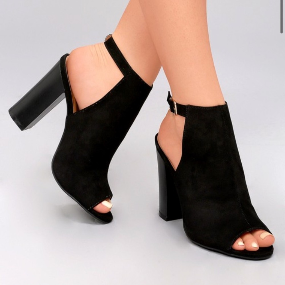 Lulu’s Black Suede Peep-Toe Booties